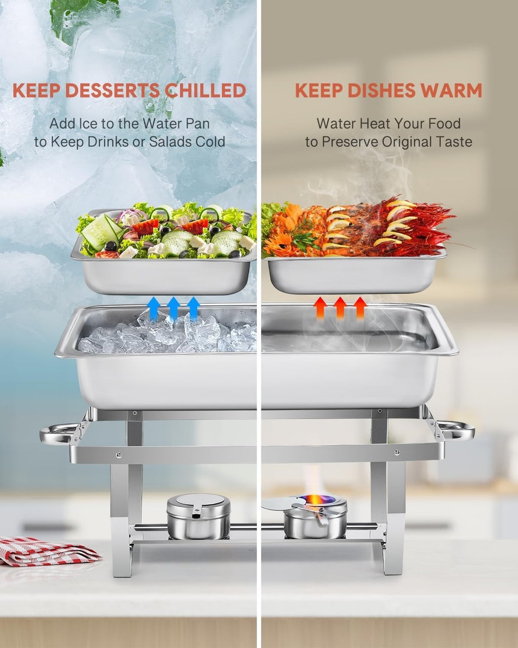 2x 9L Chafing Dish Stainless Steel Buffet Food Warmers Catering Set