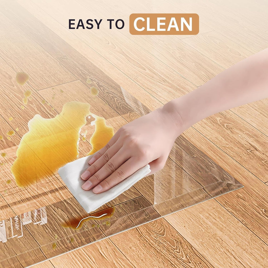 91x91cm Tempered Glass Chair Mat Clear Beveled Edge Carpet Hardwood Floor