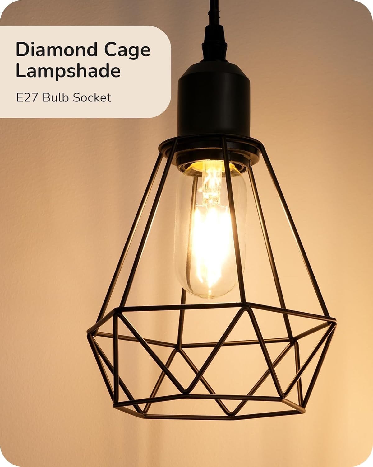 EDISHINE Industrial Floor Lamp with 3 LED Bulbs Diamond Cage Lampshade Black