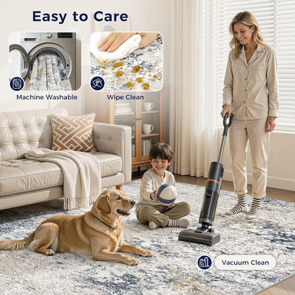 Area Rug Living Room 160x230cm Beige Blue Washable Abstract Soft Non Slip Carpet