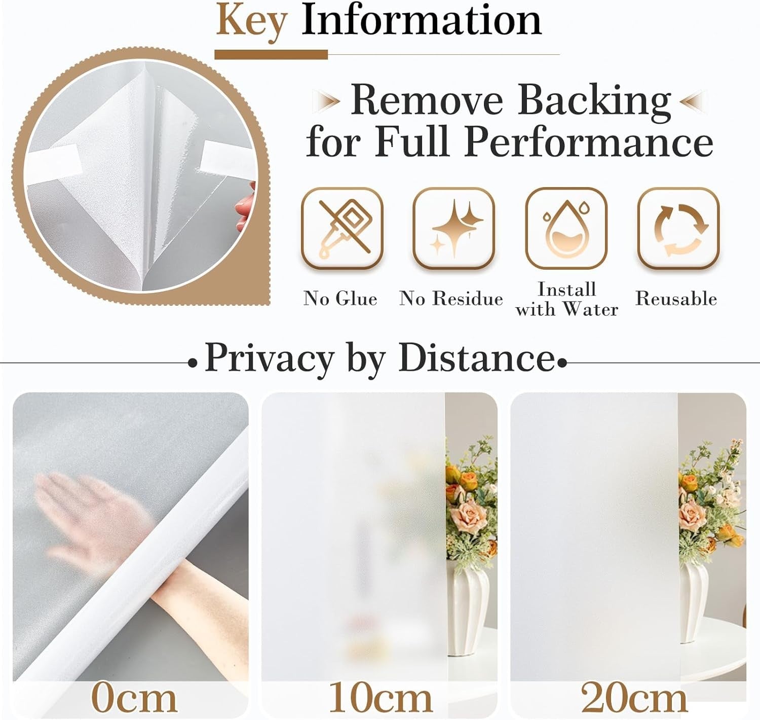 Frosted Window Film Privacy Static Cling Opaque UV Block Glass Cover Roll