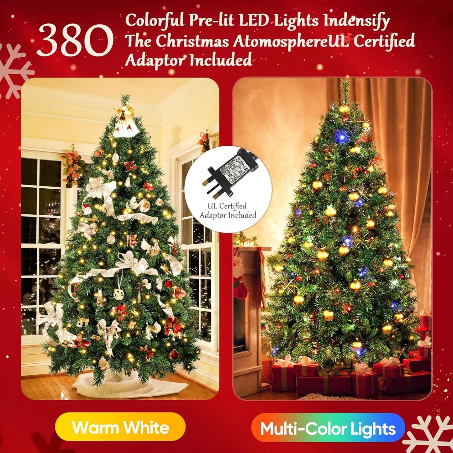 SALCAR Pre Lit Christmas Tree 7ft, 210cm Spruce Pine Xmas Tree with LED Lighting