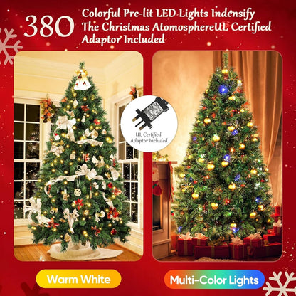 SALCAR Pre Lit Christmas Tree 7ft, 210cm Spruce Pine Xmas Tree with LED Lighting