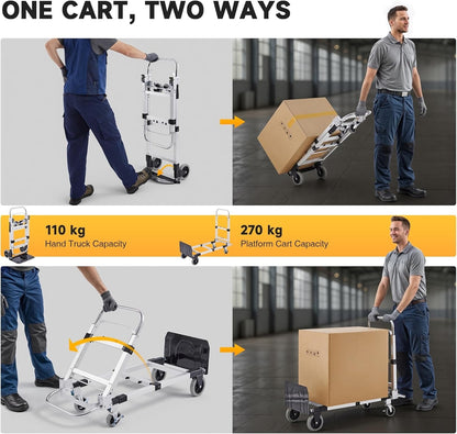 Convertible Hand Truck 2in1 Folding Dolly Cart 110KG Aluminum Adjustable