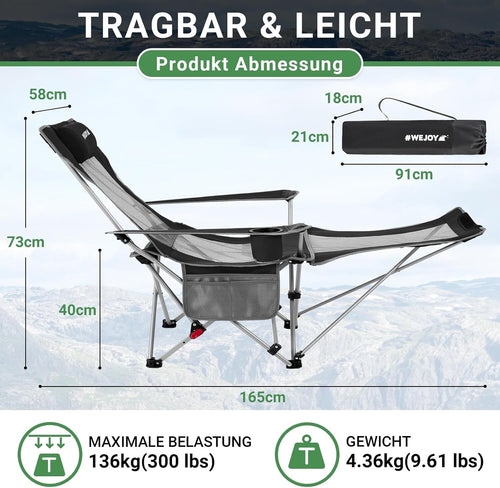 #WEJOY Folding Camping Chairs Reclining Adjustable with Detachable Footrest