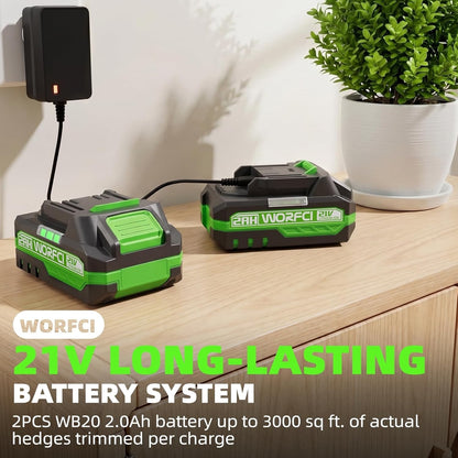 Cordless Hedge Trimmer Electric 20in 2 Batteries Charger Lightweight 180° Handle