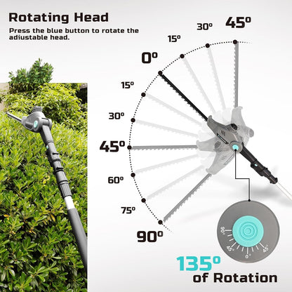 Cordless Telescopic Hedge Trimmer Long Reach 2x 2.0Ah Batteries