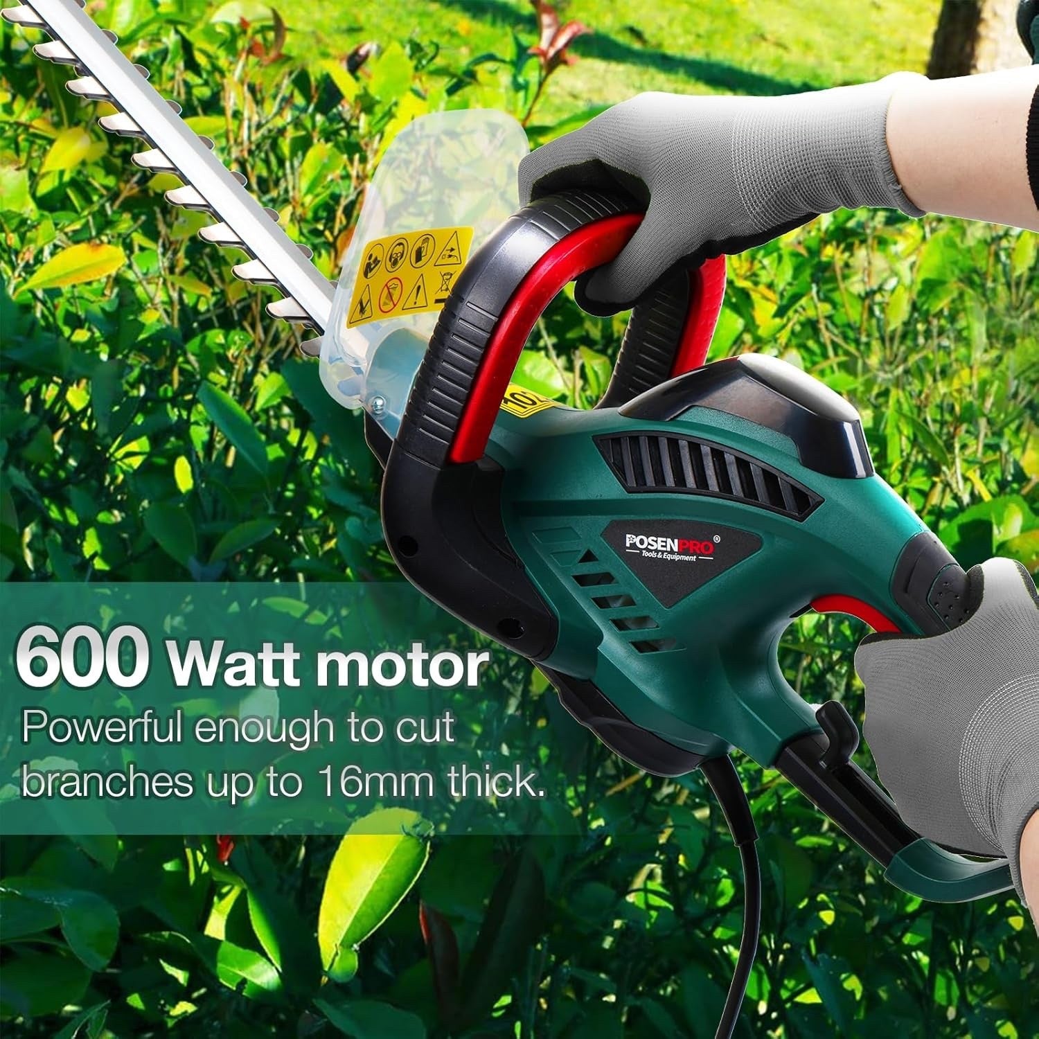POSENPRO 600W Electric Hedge Trimmer 550mm Blade Corded Garden Cutter 6m Cable