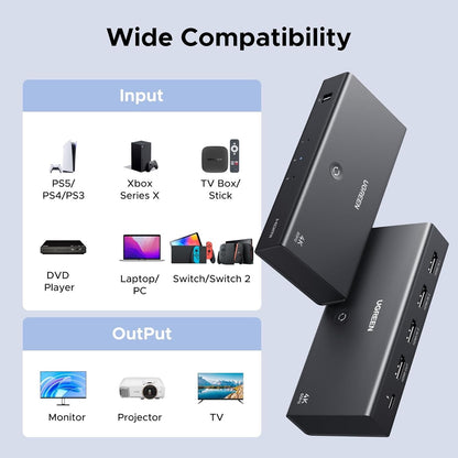 HDMI Switch 3 In 1 Out 4K 60Hz Remote Control HDR Dolby PS5 Xbox Selector Box
