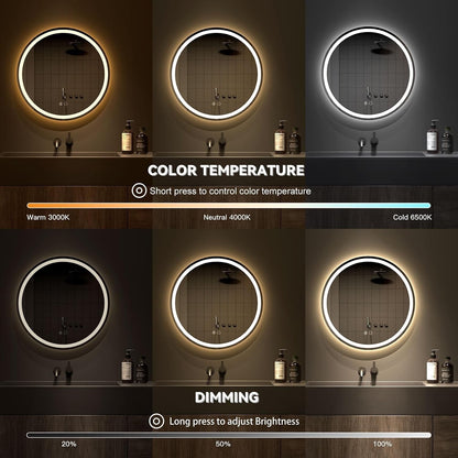 LED Bathroom Mirror Bluetooth Round 500mm Speaker Anti Fog Dimmable Backlit IP44