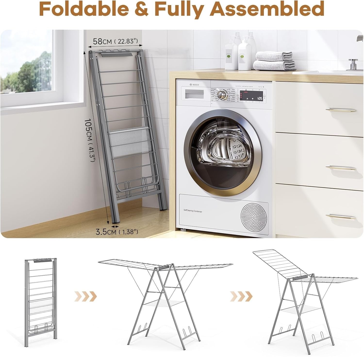 Clothes Airer Drying Rack Foldable Height Adjustable Laundry Indoor Outdoor Grey