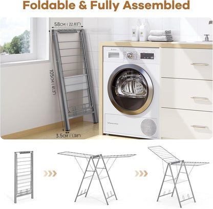 Clothes Airer Drying Rack Foldable Height Adjustable Laundry Indoor Outdoor Grey