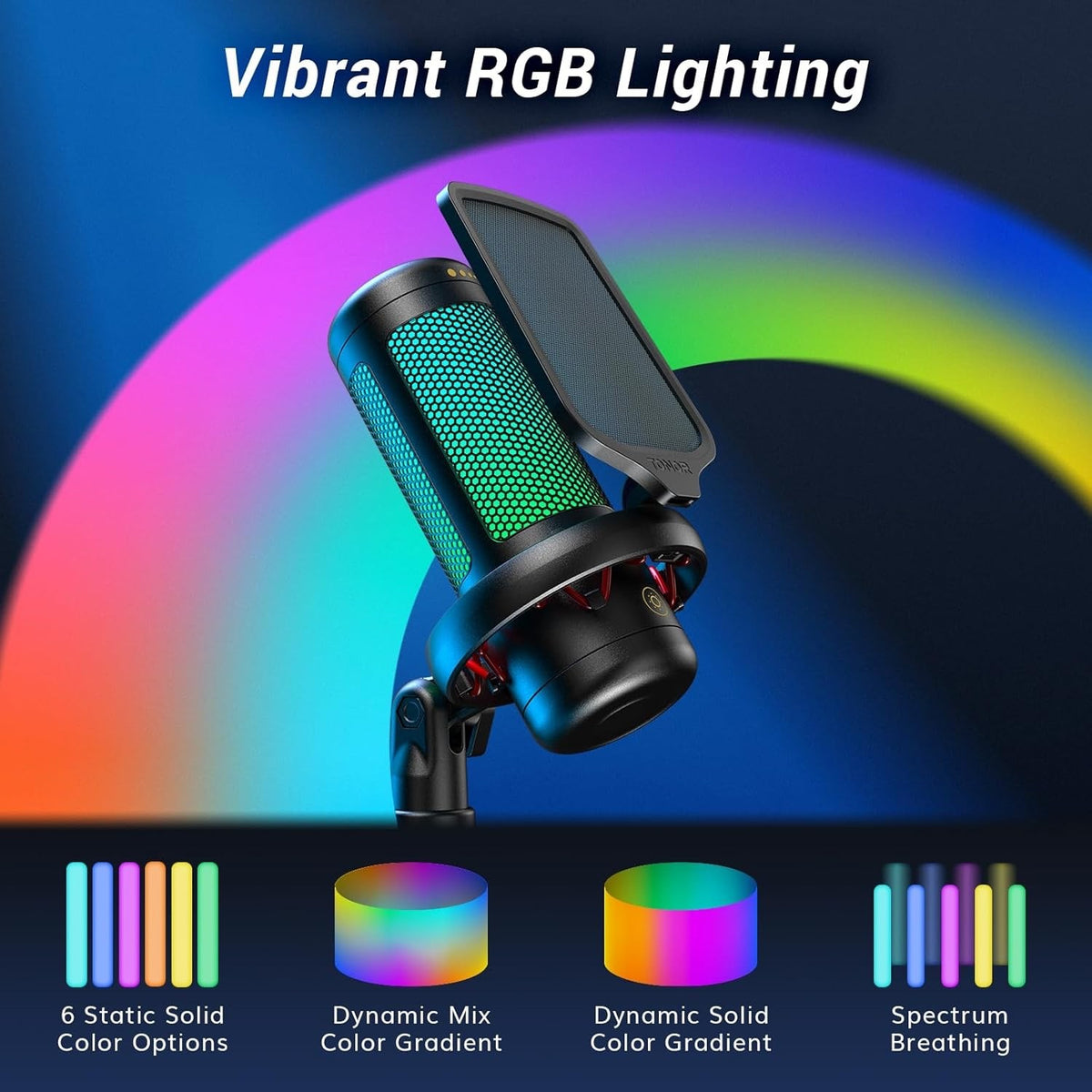 USB Microphone Gaming Condenser RGB Boom Arm Stand PC Streaming Podcast Black