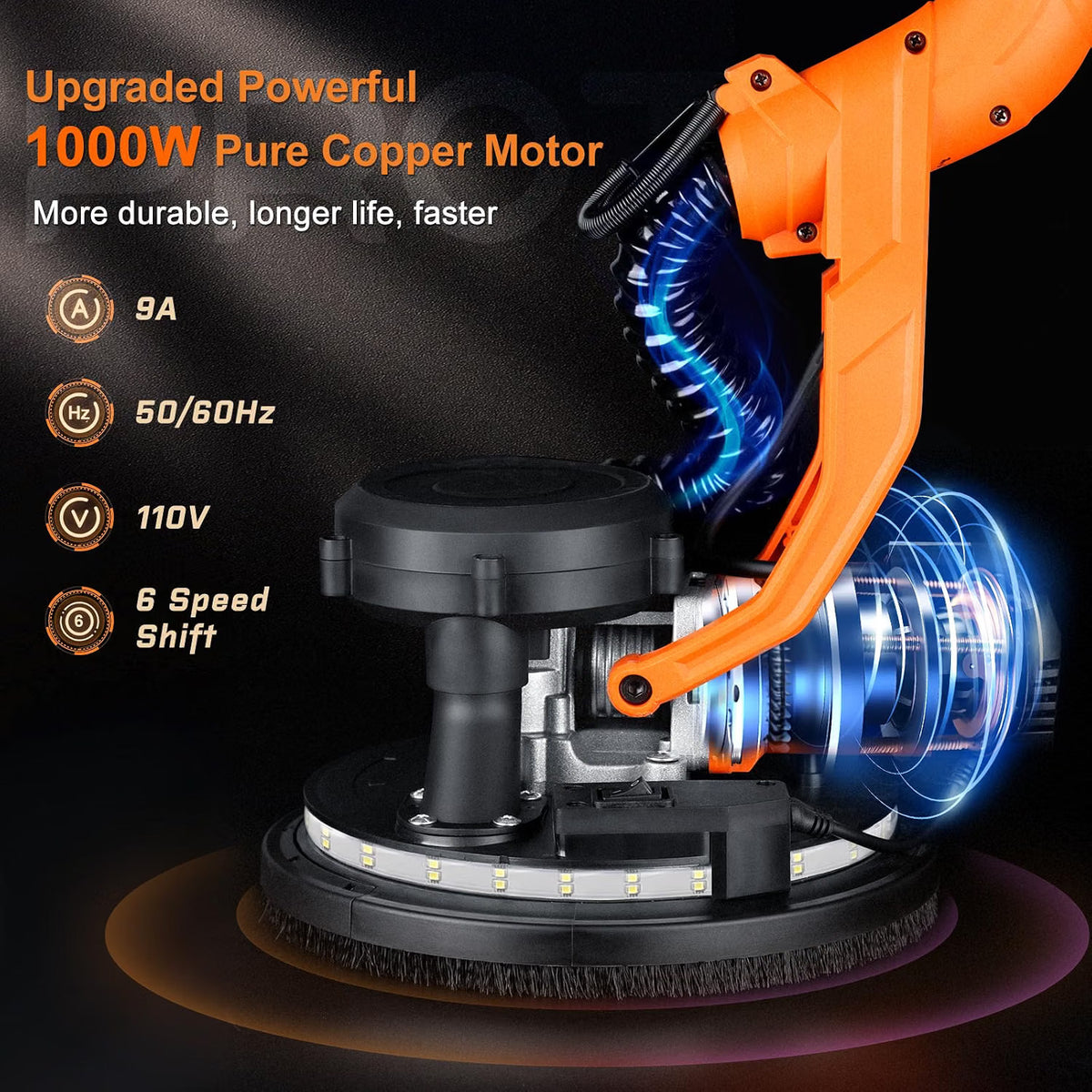 Drywall Sander 1000W 6-Speed LED Vacuum Wall Ceiling Electric Protmex