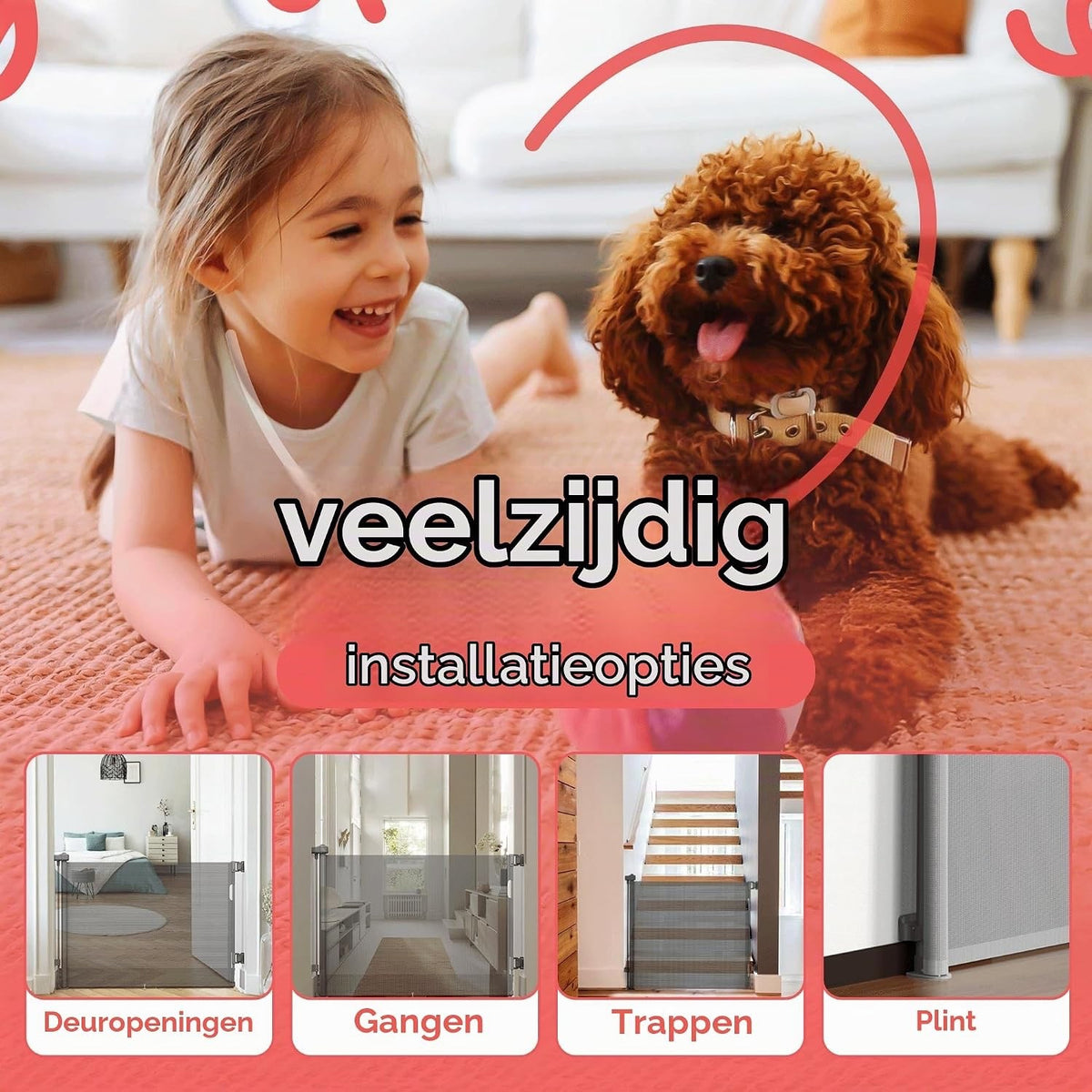 Retractable Baby Gate 140cm Grey Double Lock Stair Pet Dog Child Safety Barrier