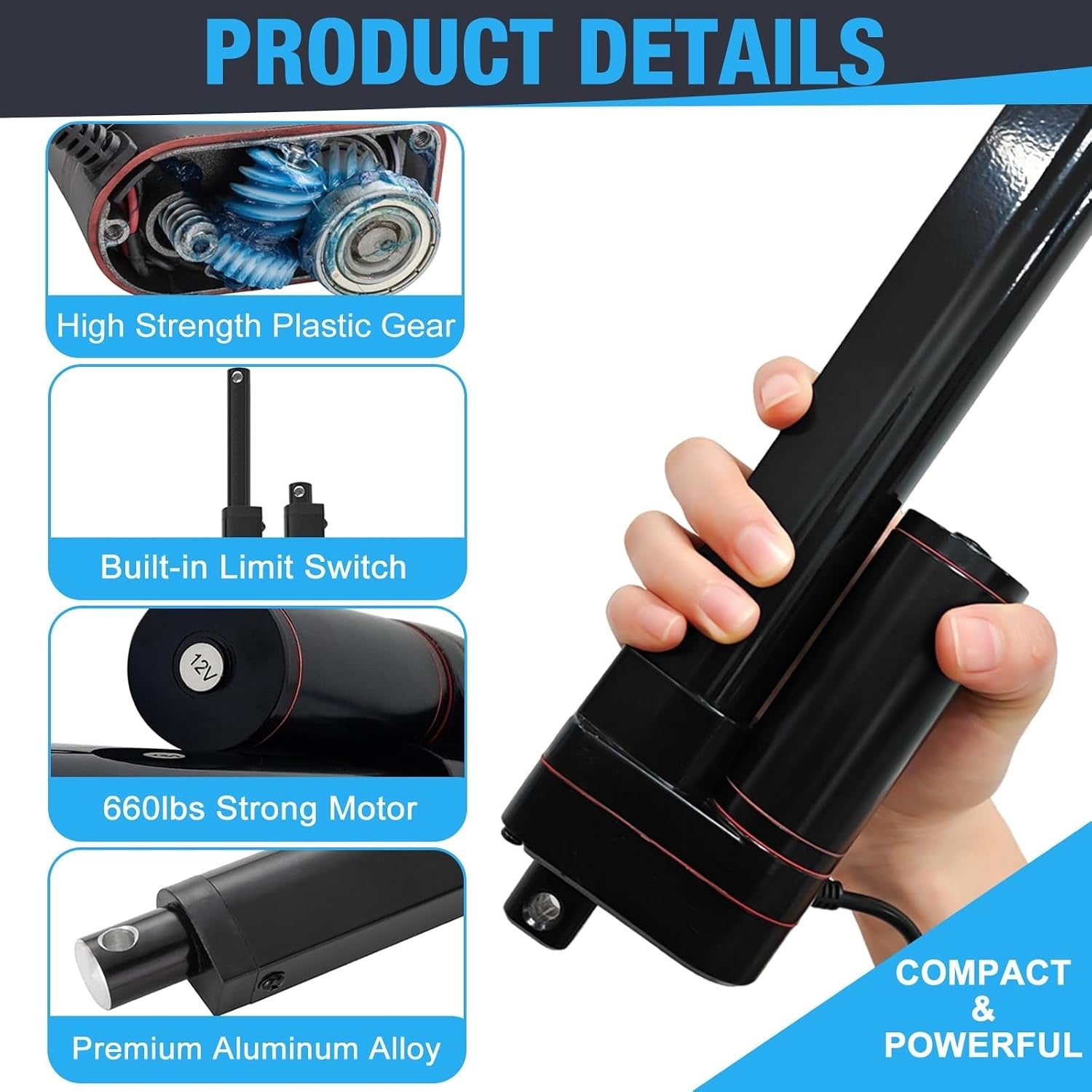 Linear Actuator Motor Electric 550mm 22 Inch 12V DC 3000N IP65 Mounting Brackets