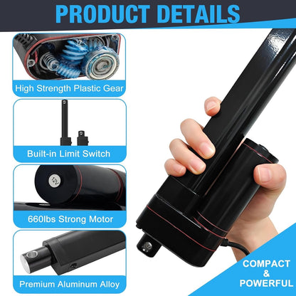 Linear Actuator Motor Electric 550mm 22 Inch 12V DC 3000N IP65 Mounting Brackets