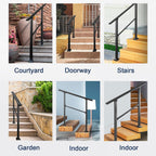 Outdoor Stair Handrail 0-3 Step Aluminium Railing Wall Mount Black