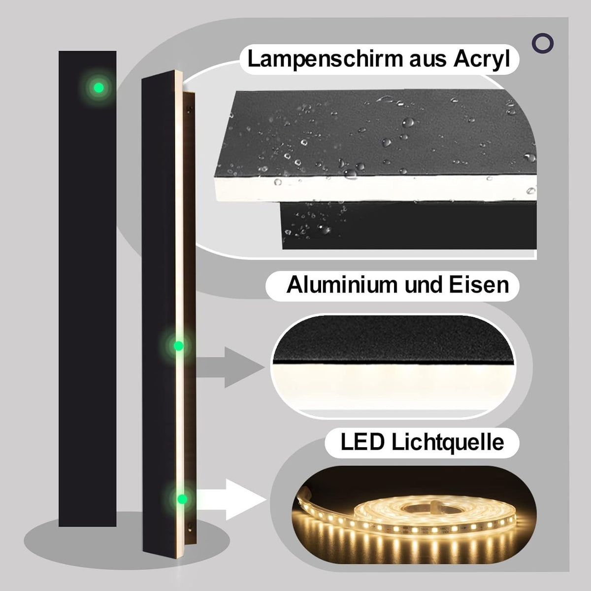 LED Wall Light Outdoor Black 125cm 45W IP65 Waterproof 3000K Warm Aluminium Lamp