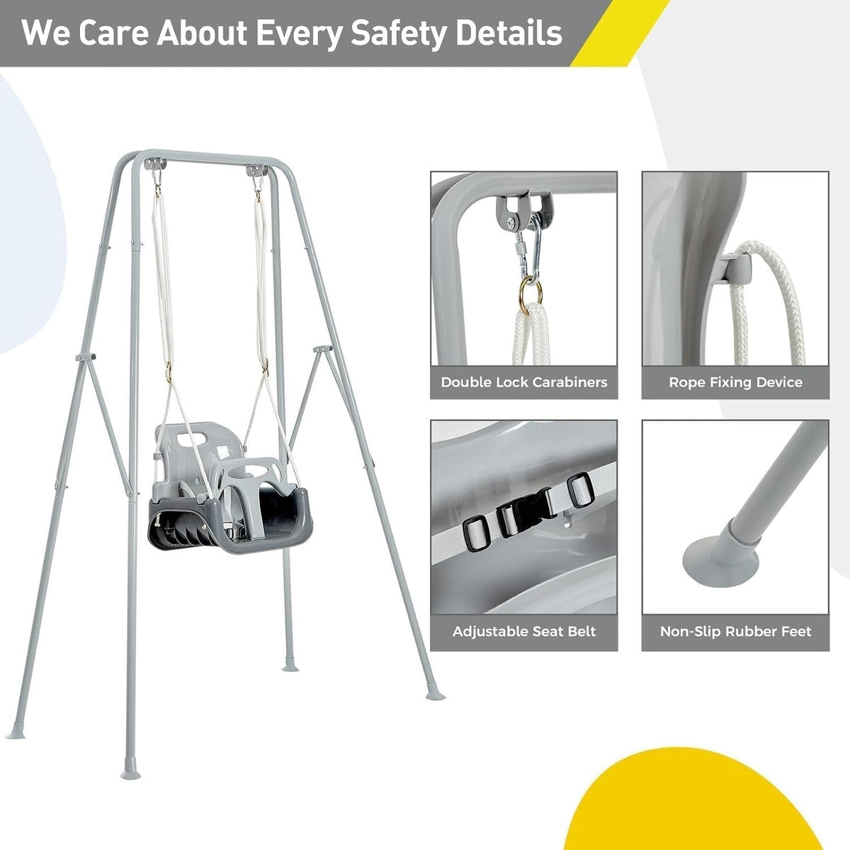 Swing Set Toddler  3-in-1 Foldable Metal Outdoor Safety Belt 4 Sandbags FUNLIO