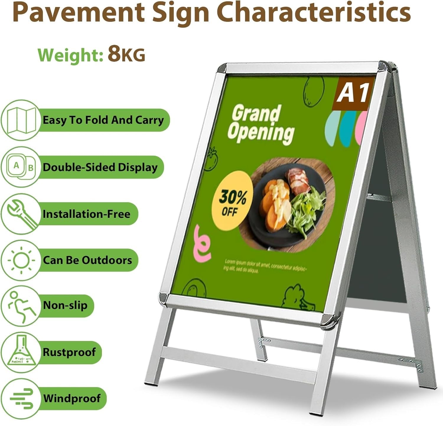 A1 Pavement Sign Board Double Sided Aluminium Snap Frame Poster Display Stand