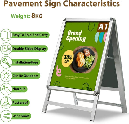A1 Pavement Sign Board Double Sided Aluminium Snap Frame Poster Display Stand