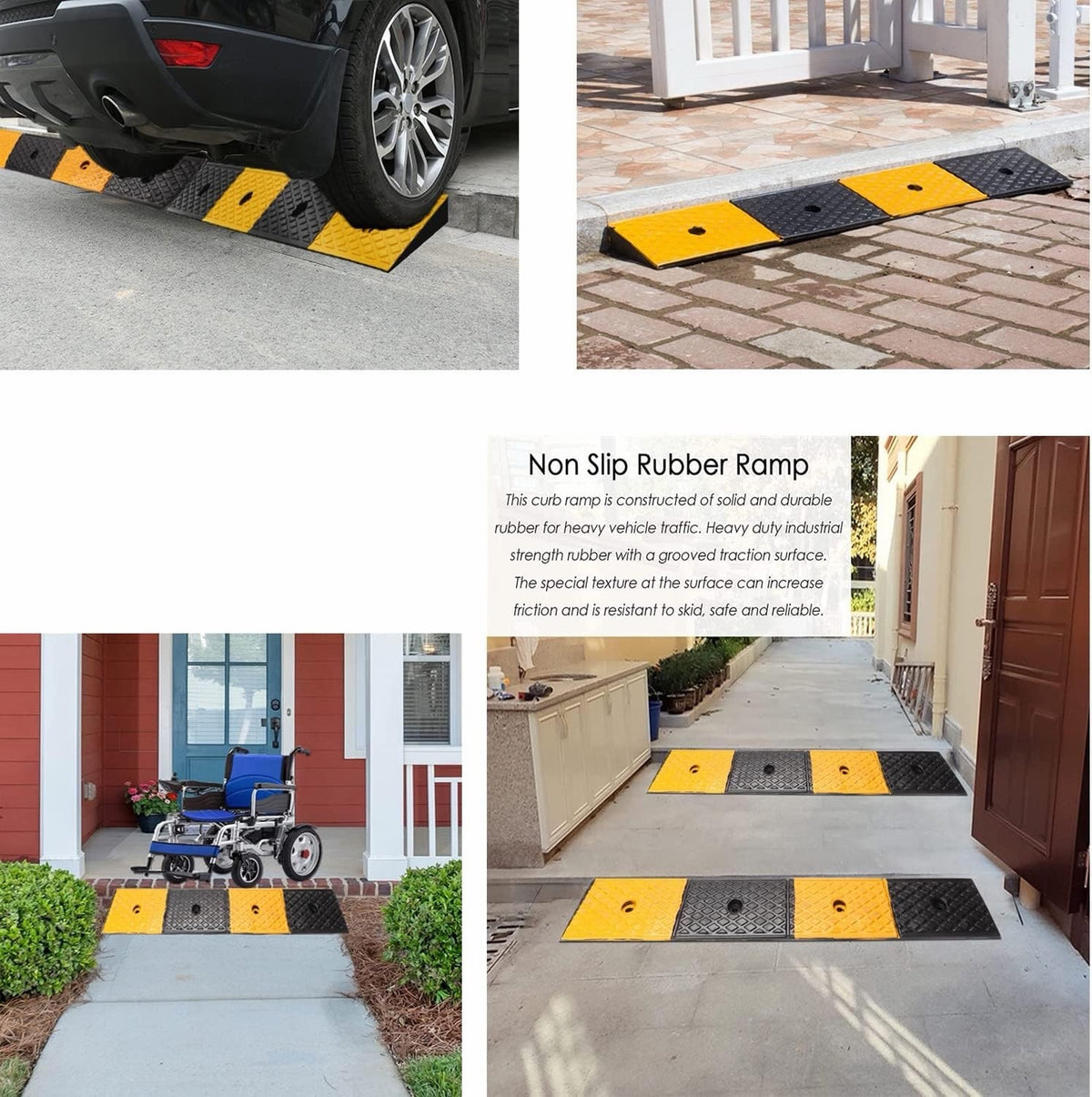 Kerb Ramp Rubber Threshold Wheelchair 100x15x5cm 5cm Rise Non Slip Fixing Bolts