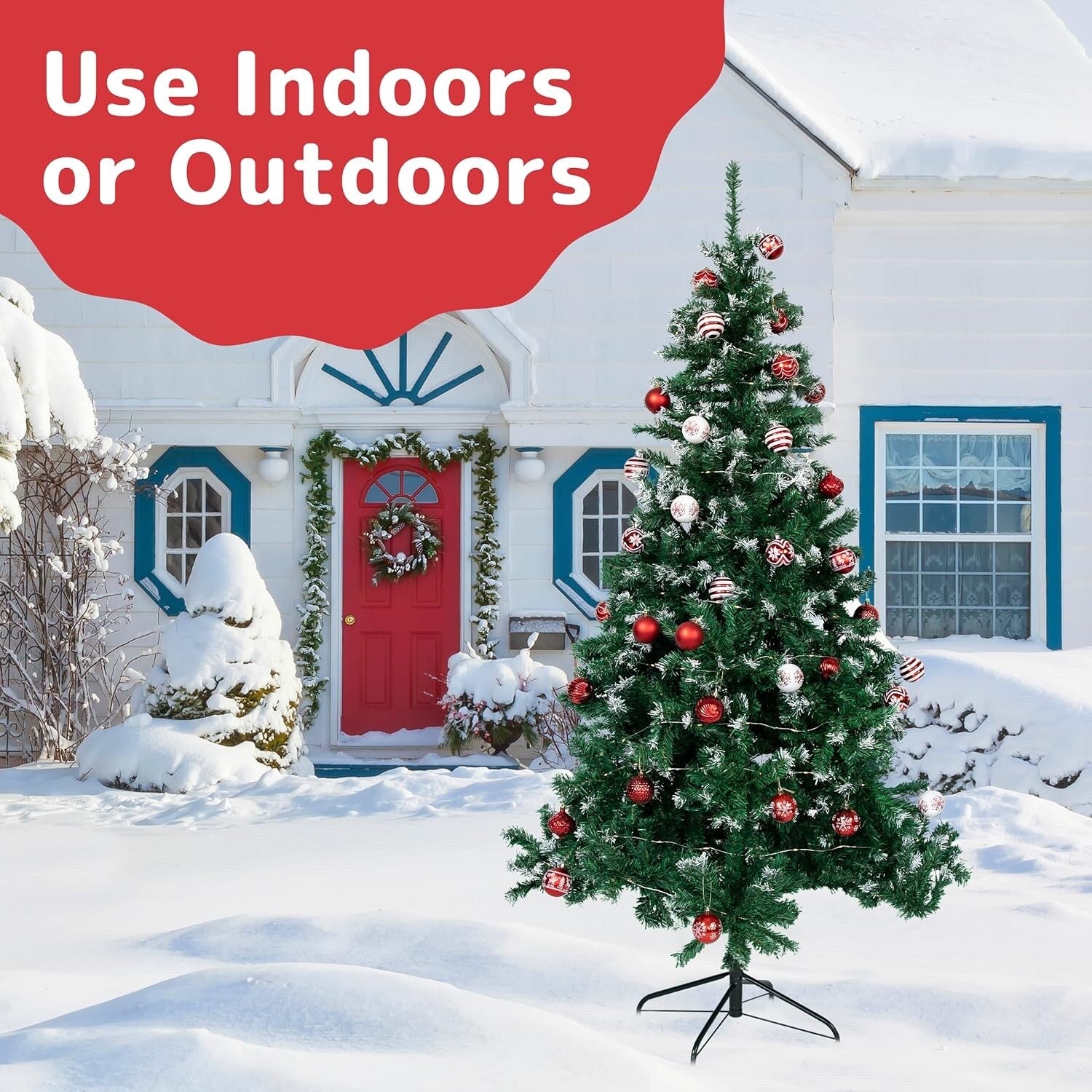 Prextex 6FT Pop Up Artificial Christmas Tree Canadian Fir Full White Tips Stand