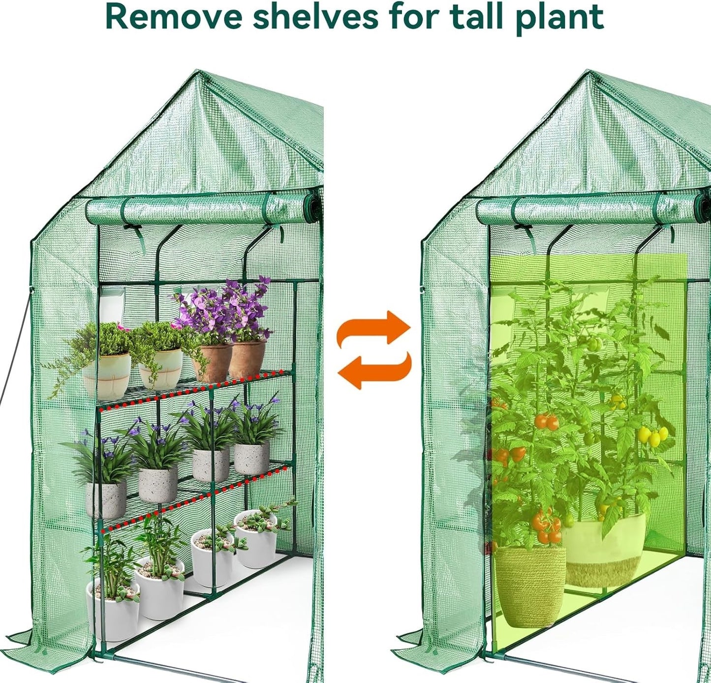 Greenhouse Shelves Walk In 12 Tier PE Cover Garden Grow House 143x143x195cm