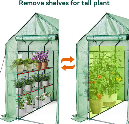 Greenhouse Shelves Walk In 12 Tier PE Cover Garden Grow House 143x143x195cm