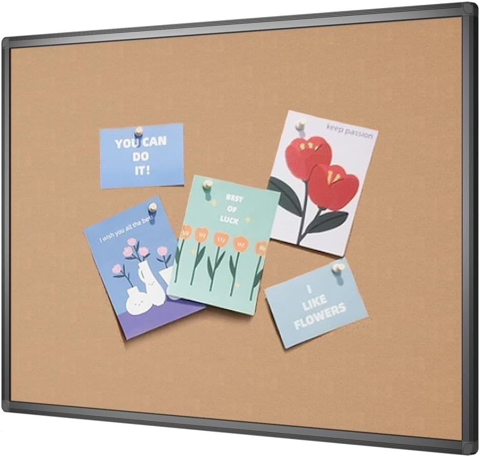 Cork Notice Board 120x90cm Black Aluminium Frame Wall Mounted Pin Bulletin Board
