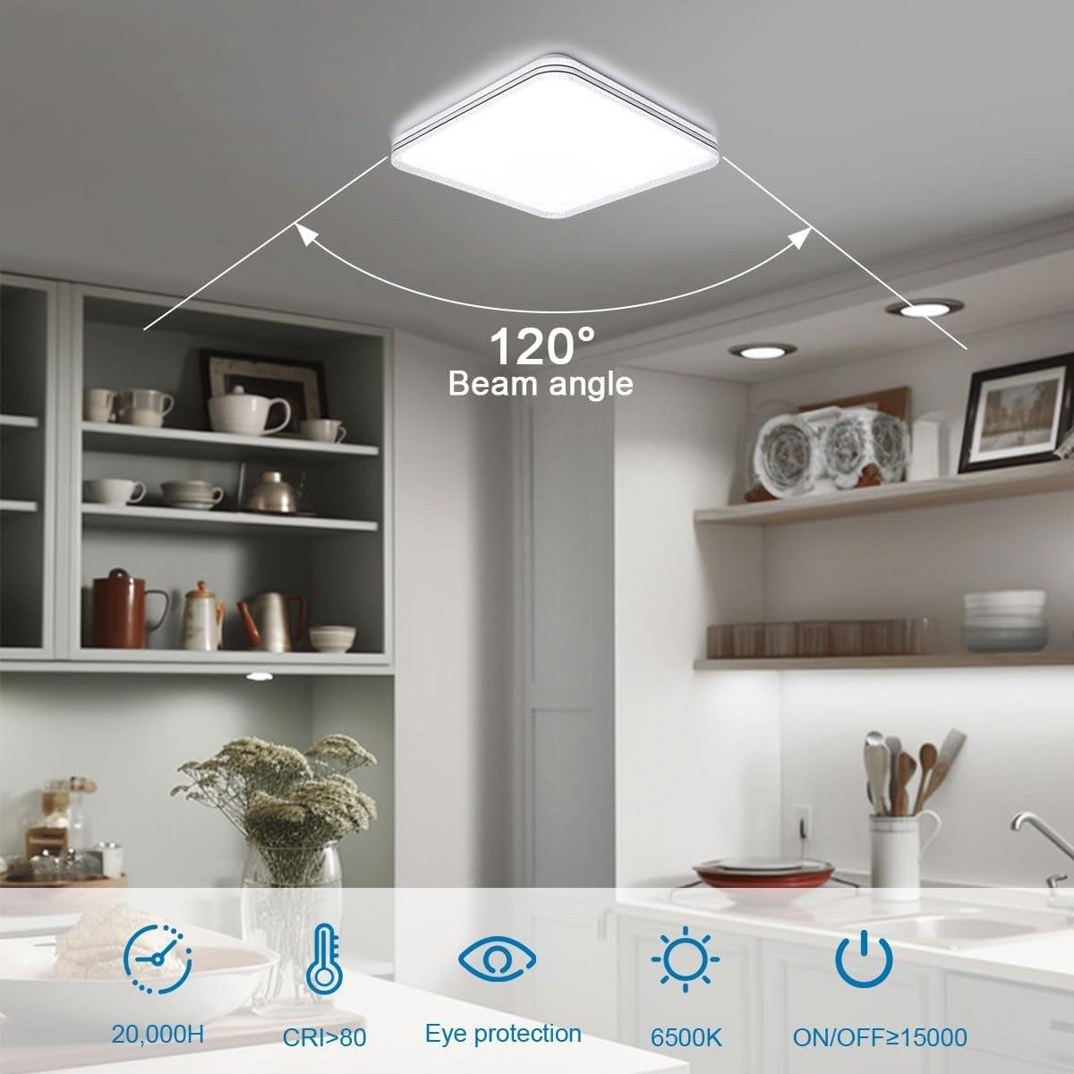 LED Ceiling Light Square Black Edge 6500K Cool White Flush Mount Modern