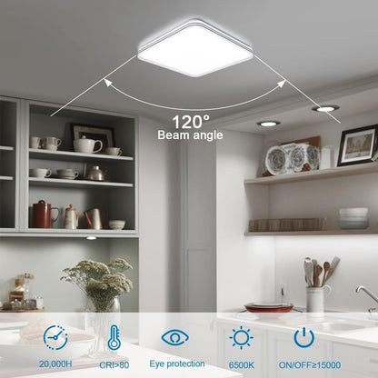 LED Ceiling Light Square Black Edge 6500K Cool White Flush Mount Modern