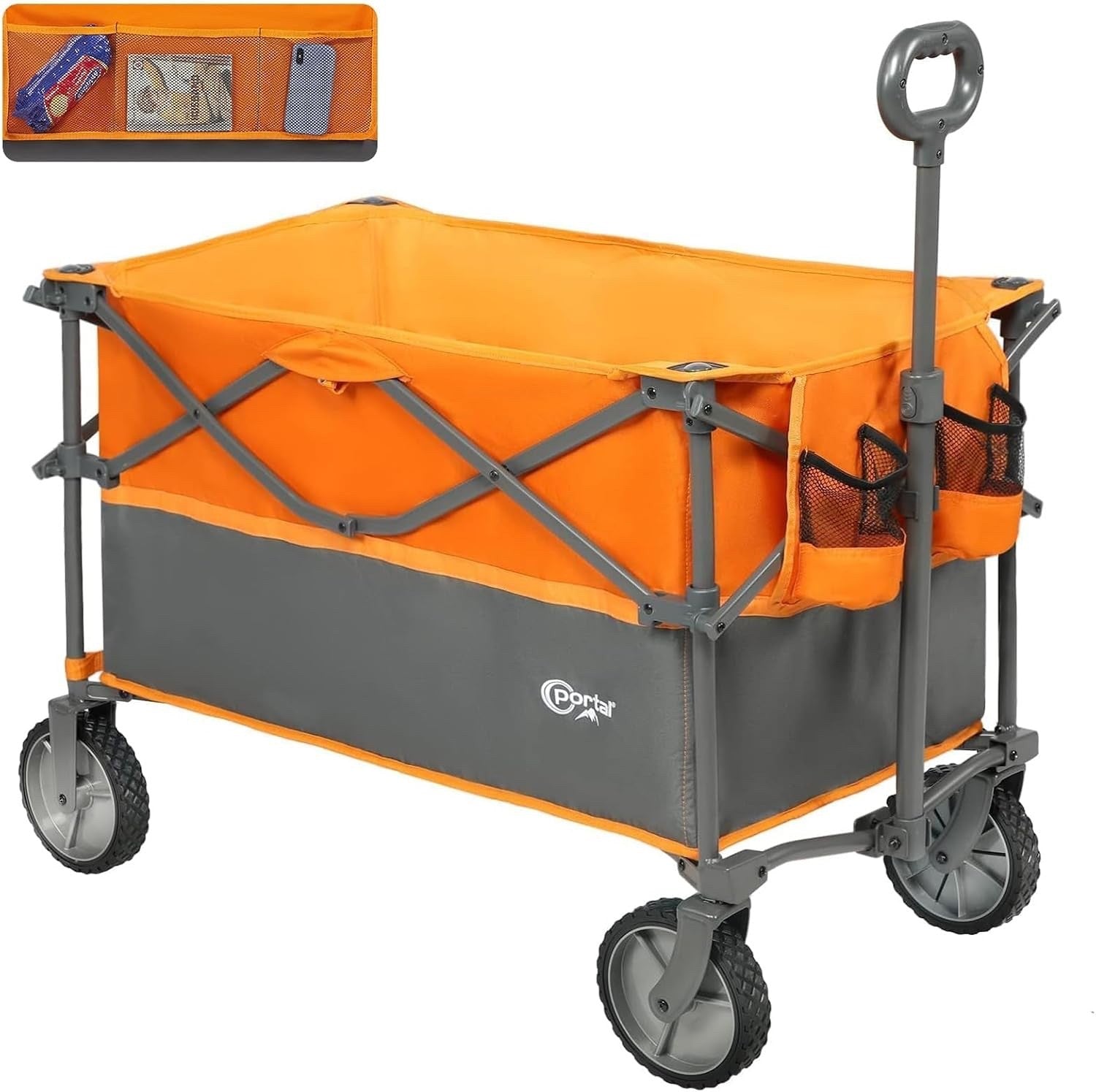 Folding Trolley Festival Wagon XL Garden Beach Camping Cart Orange Heavy Duty