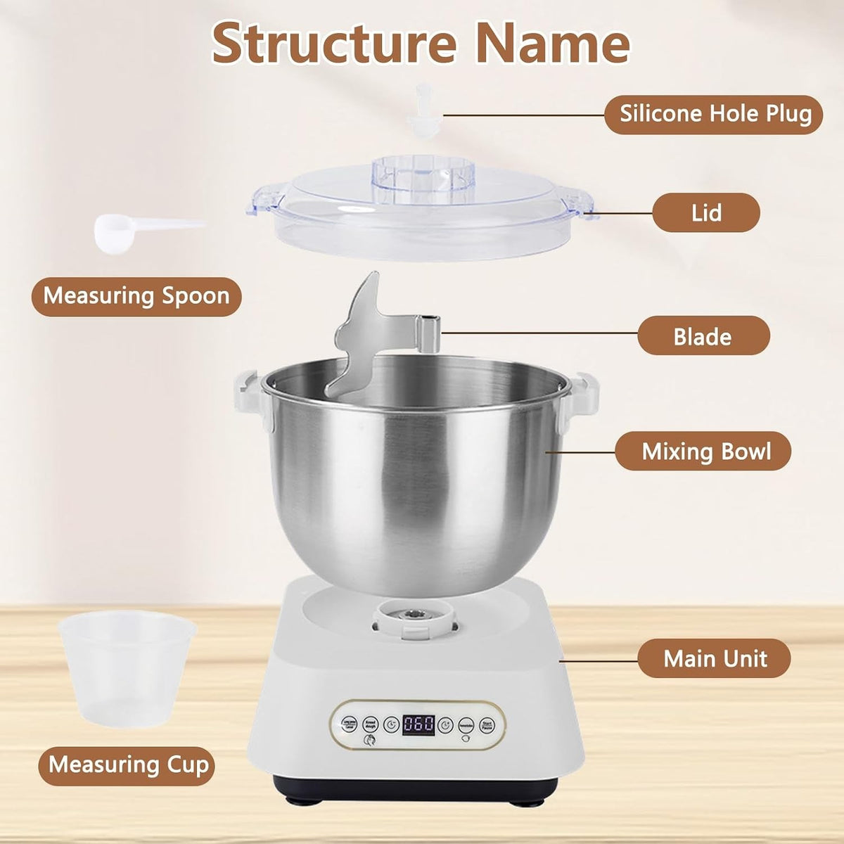 7L Dough Mixer 200W Stainless Steel Food Mixer With Fermentation 25-38C Stand