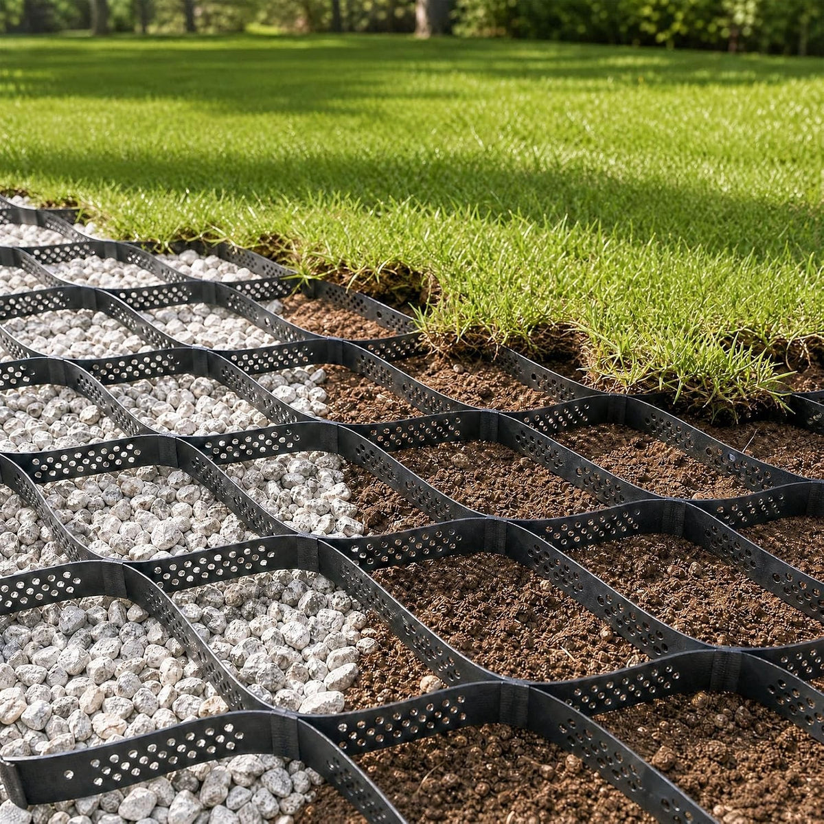 Ground Reinforcement Grid Mat 10x3m 5cm HDPE Gravel Driveway Paving Lawn Black