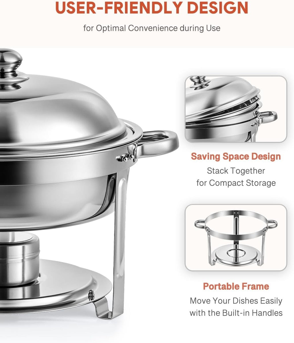 4pc 5L Stainless Steel Chafing Dish Set Round Buffet Food Warmer Catering
