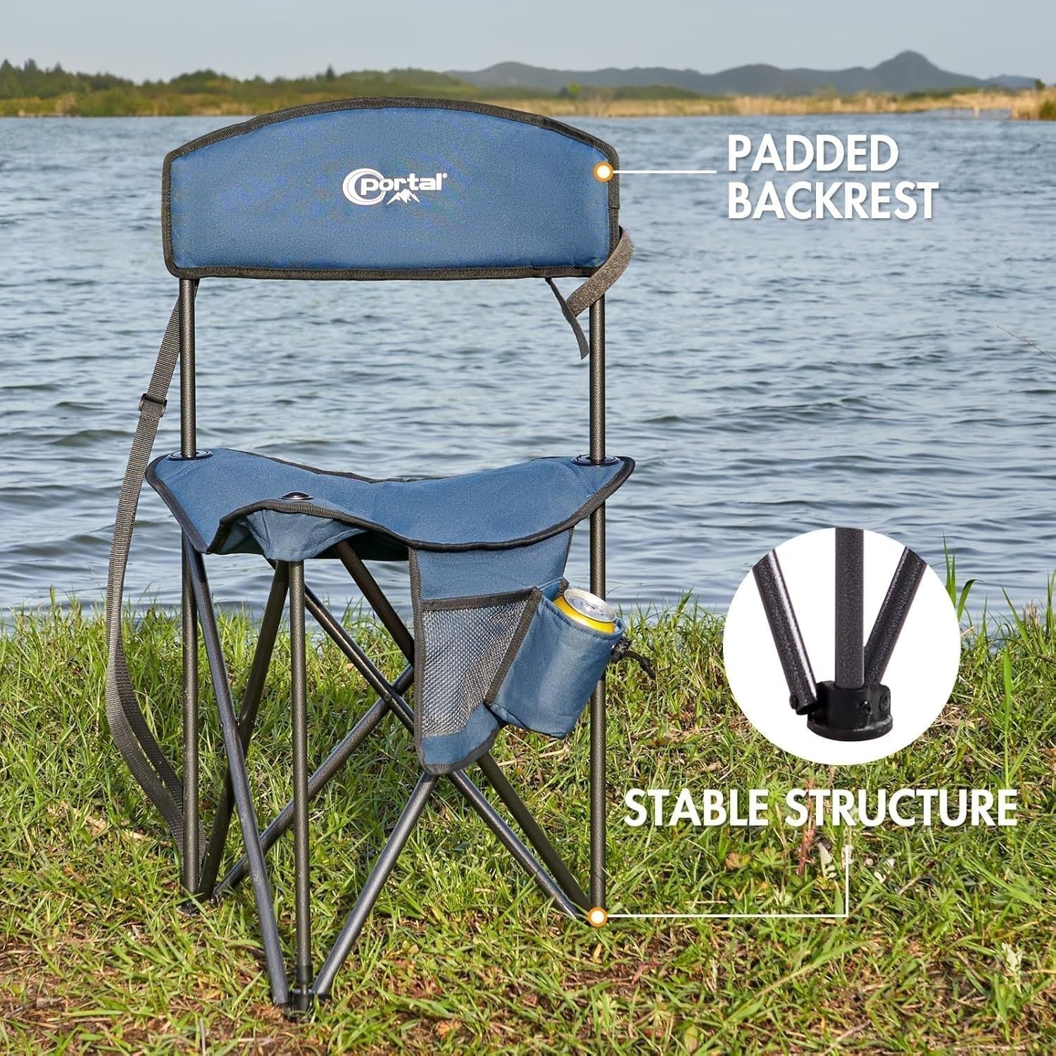 Camping Stool Folding Backrest Portable Chair Fishing Hiking Outdoor 102kg Blue
