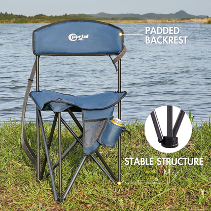 Camping Stool Folding Backrest Portable Chair Fishing Hiking Outdoor 102kg Blue