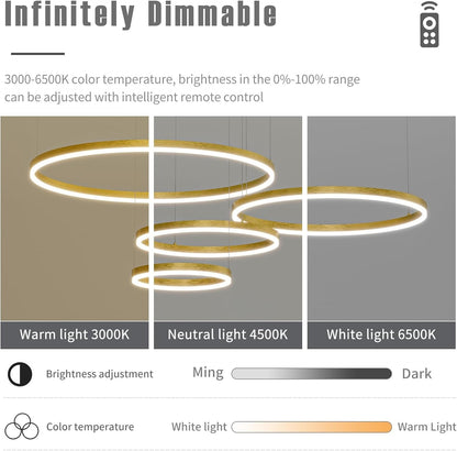 4 Ring LED Pendant Light 40+60+80+100cm Gold Dimmable 3000-6500K Kitchen Island