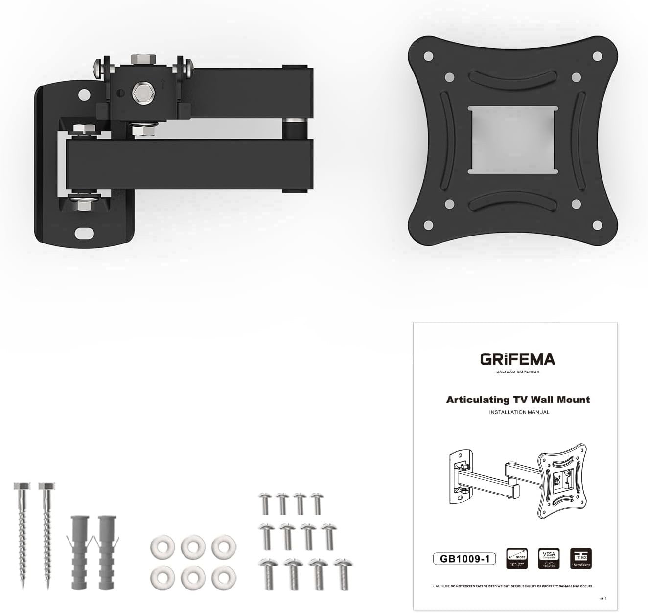 GRIFEMA TV Wall Bracket for 10-27 inch TVs TV Wall Mount for Flat & Curved TVs