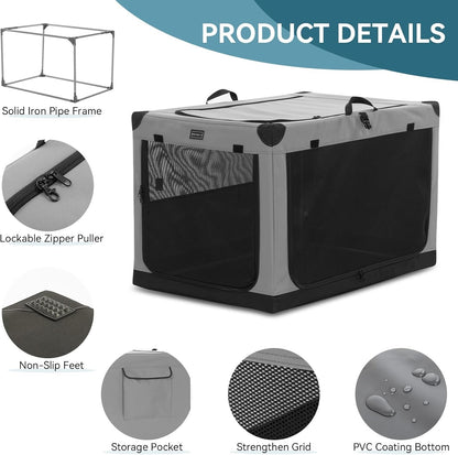 Dog Crate Foldable Travel Pet Cage Medium Soft 76x50x49cm 3 Door Grey Fabric
