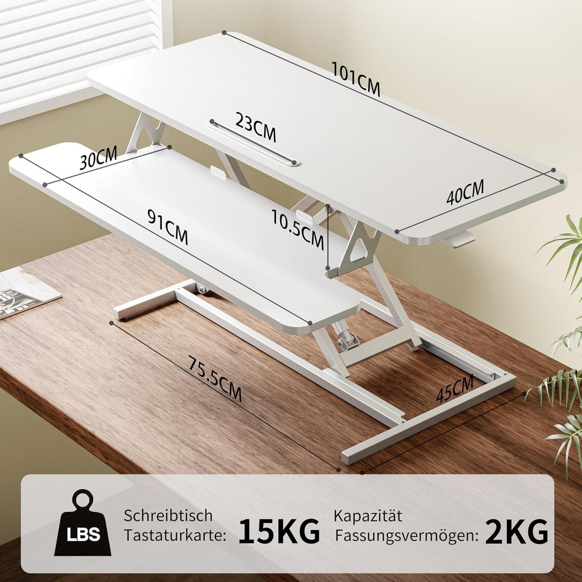 Standing Desk Converter Riser Height Adjustable 101cm White Stand Workstation