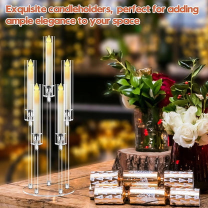 Candelabra Candle Holders 6 Sets 5 Arm Clear Acrylic 68cm Wedding LED Candles