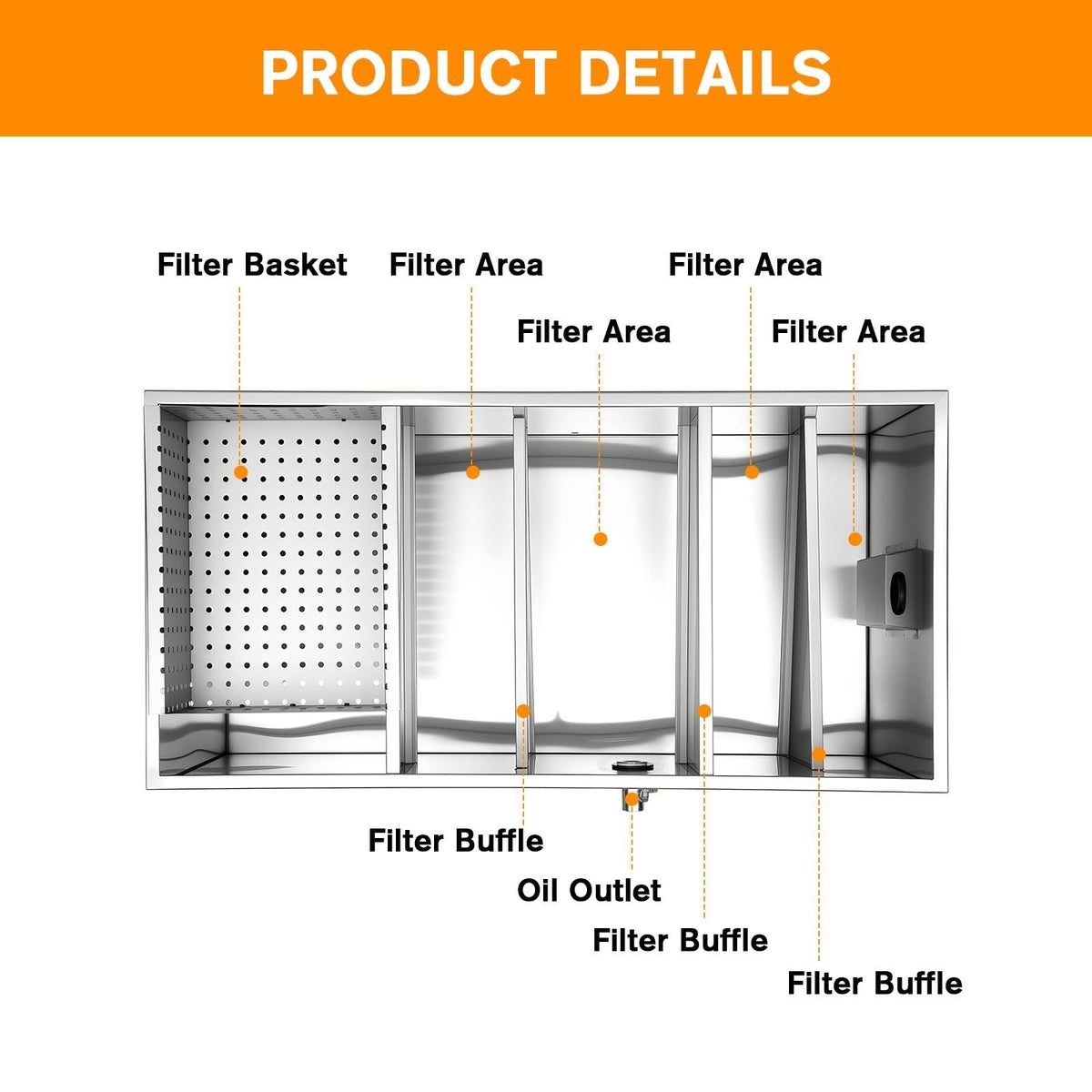 Grease Trap Interceptor 128L Stainless Steel Commercial Kitchen Oil Separator Ta