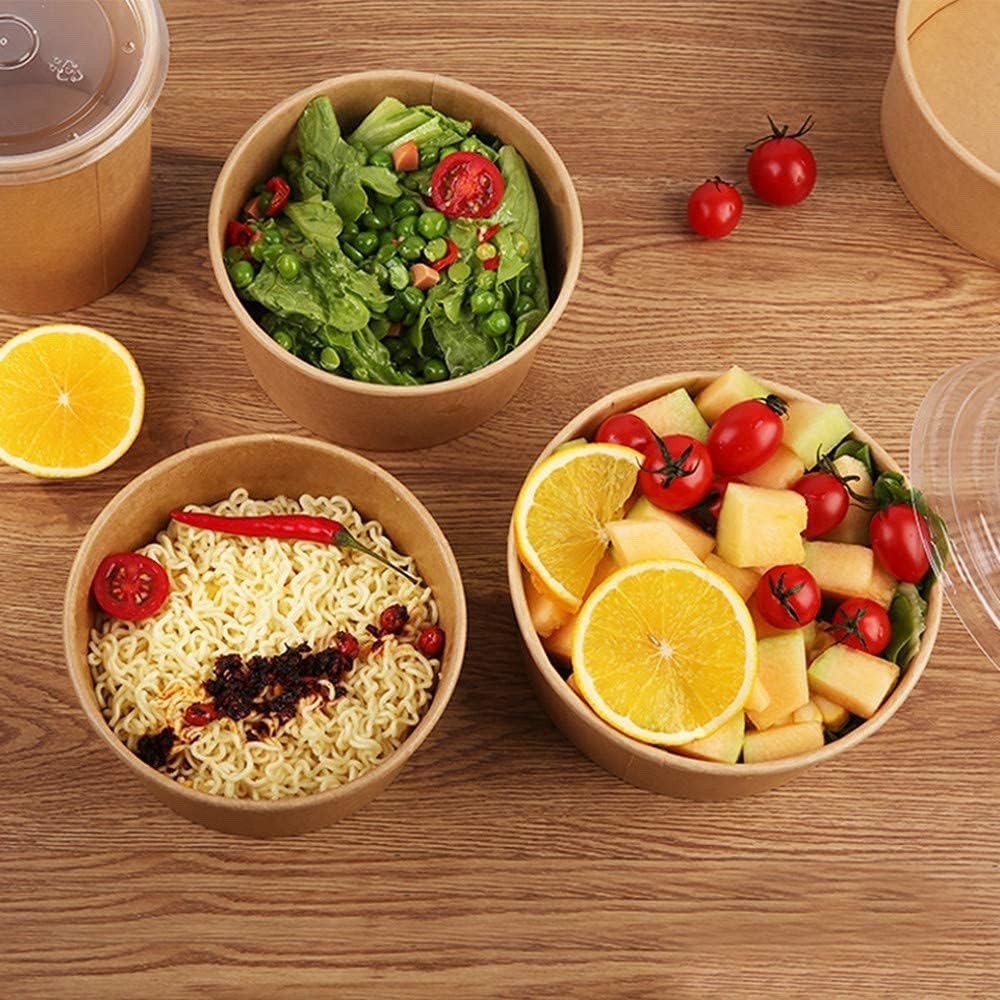 Disposable Paper Bowls 1000ml Kraft Takeaway Food Containers 50 Pack No Lids