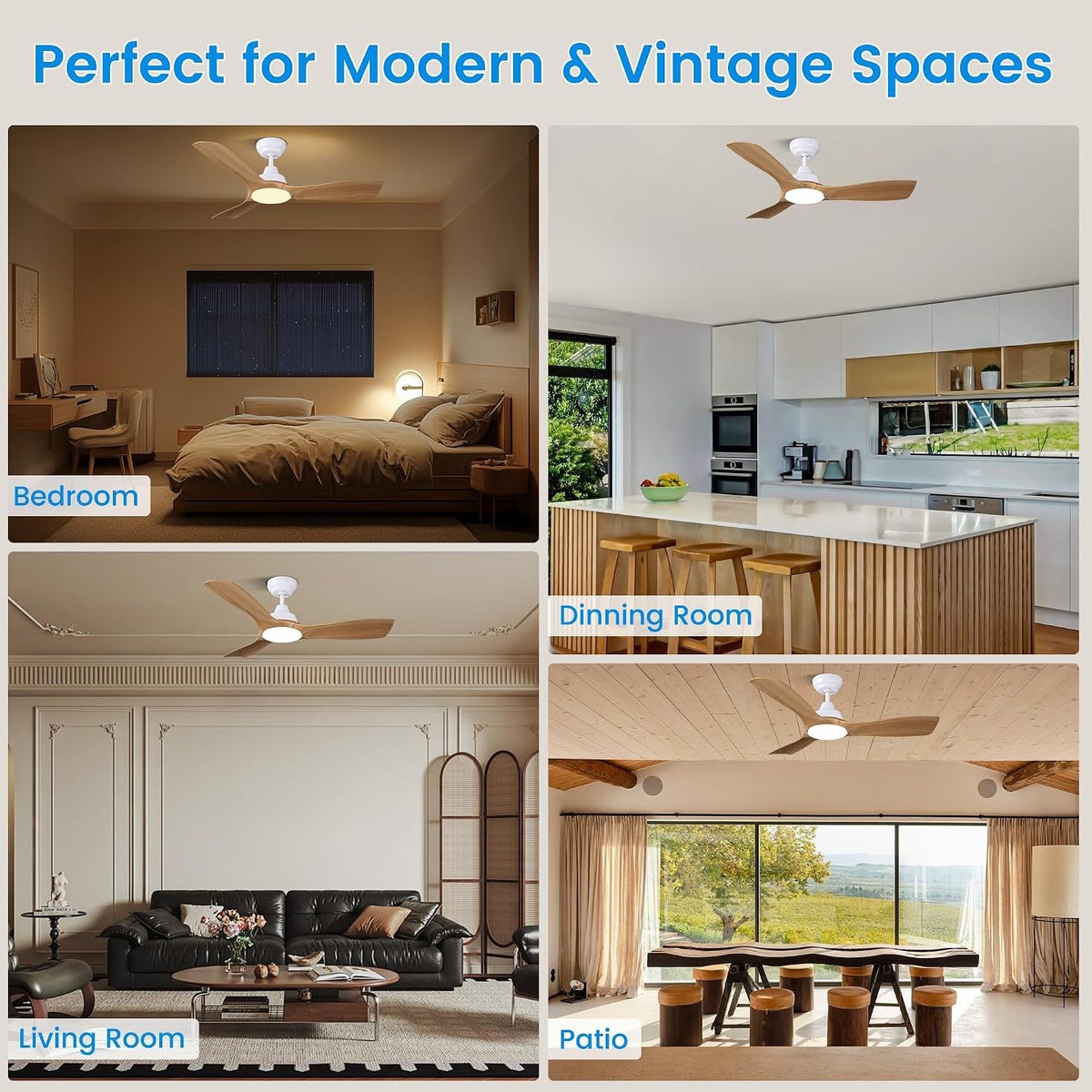 Ceiling Fan Light Remote Control 42 Inch Woodgrain LED Dimmable Reversible Motor