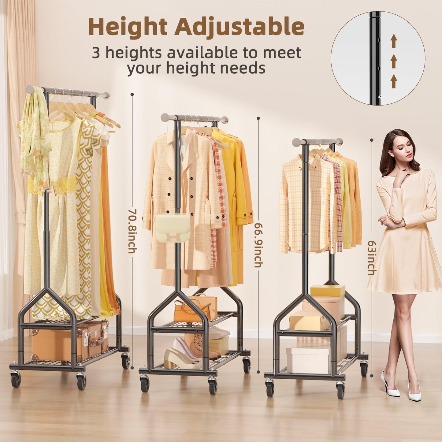 Heavy Duty Clothes Rail Garment Rack Adjustable 2 Shelves Wheels 252kg Black