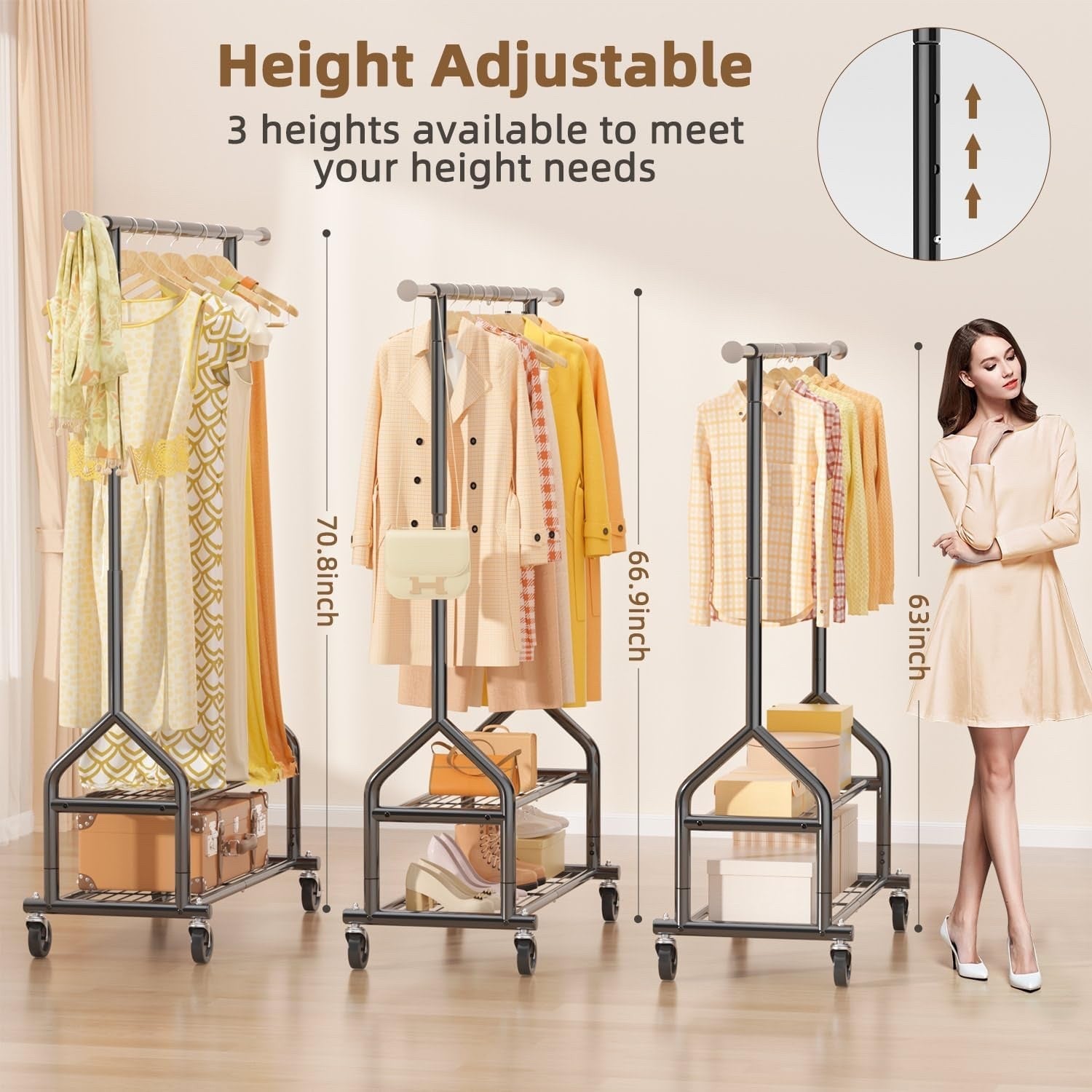 Heavy Duty Clothes Rail Garment Rack Adjustable 2 Shelves Wheels 252kg Black