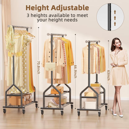 Heavy Duty Clothes Rail Garment Rack Adjustable 2 Shelves Wheels 252kg Black